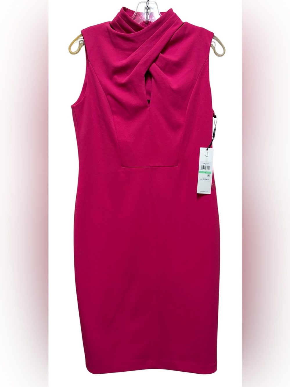 Calvin Klein Hibiscus Pink Criss Cross Neck Sheath Dress CDBC1U24 Hib 8